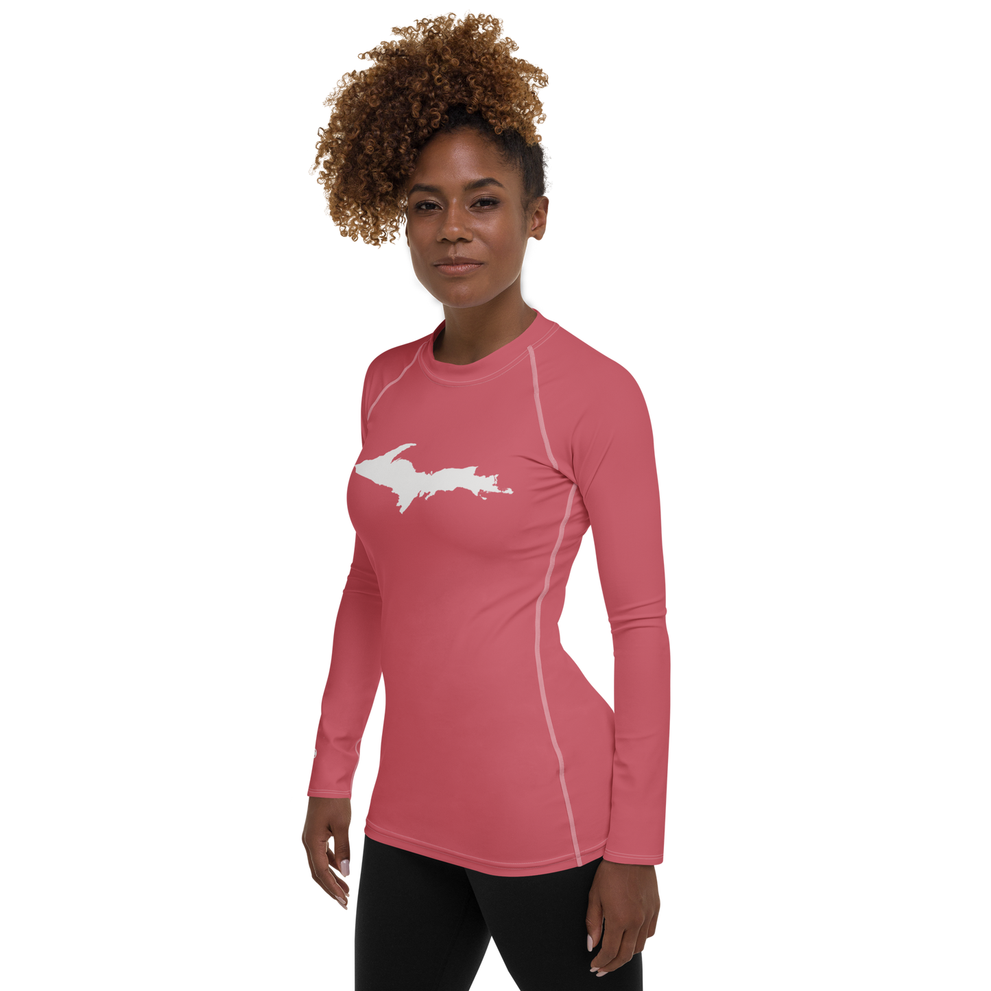 Michigan Upper Peninsula Rash Guard (w/ UP Outline) | Women's - Watermelon Pink