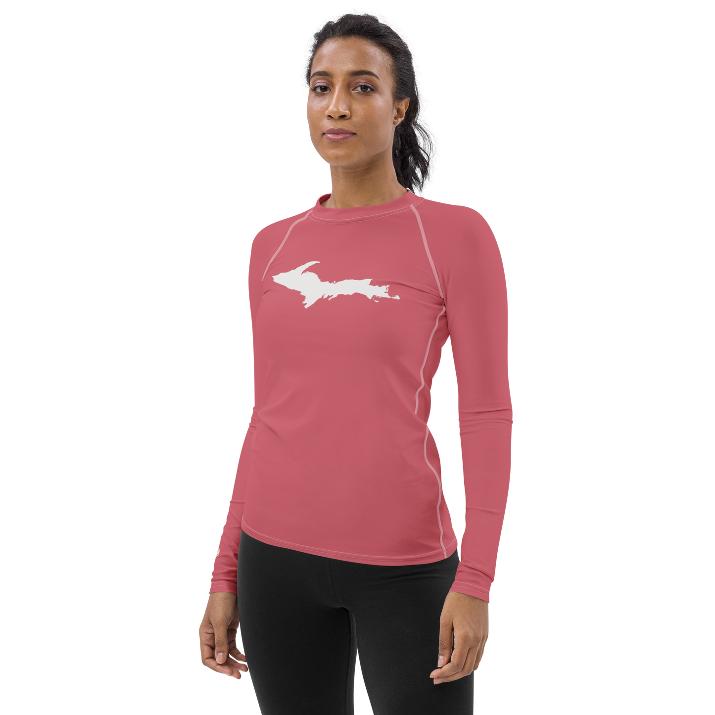 Michigan Upper Peninsula Rash Guard (w/ UP Outline) | Women's - Watermelon Pink