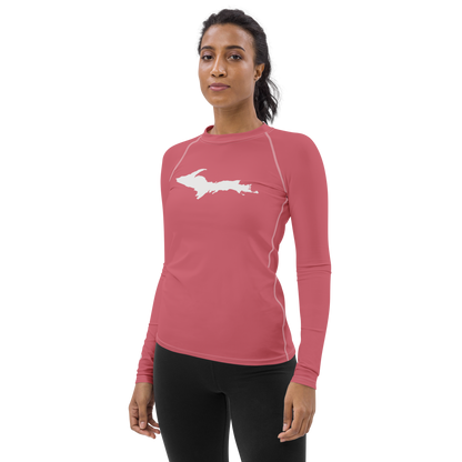 Michigan Upper Peninsula Rash Guard (w/ UP Outline) | Women's - Watermelon Pink