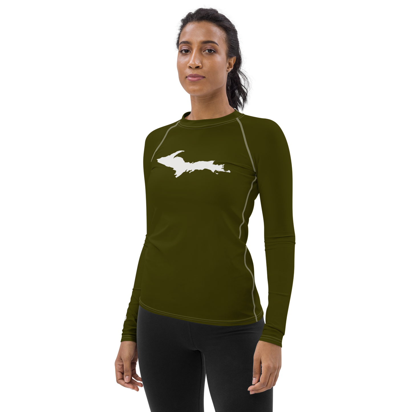 Michigan Upper Peninsula Rash Guard (w/ UP Outline) | Women's - Military Green