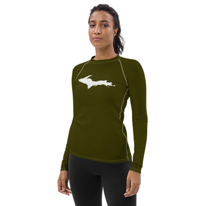 Michigan Upper Peninsula Rash Guard (w/ UP Outline) | Women's - Military Green