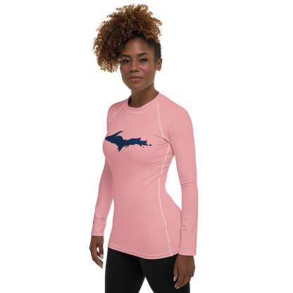 Michigan Upper Peninsula Rash Guard (w/ UP Outline) | Women's - Strawberry Pink