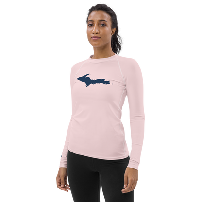 Michigan Upper Peninsula Rash Guard (w/ UP Outline) | Women's - Pale Pink