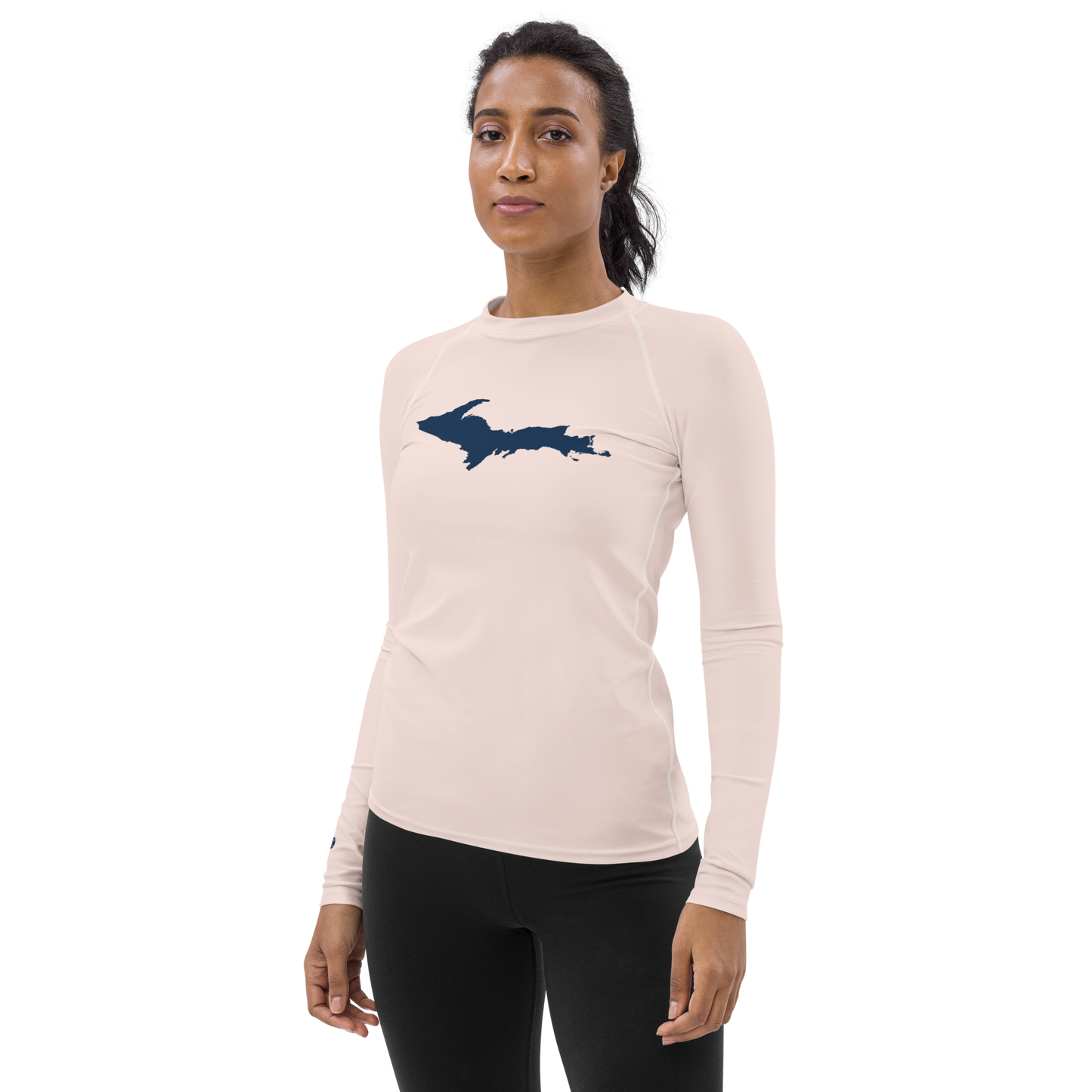 Michigan Upper Peninsula Rash Guard (w/ UP Outline) | Women's - Champagne Pink