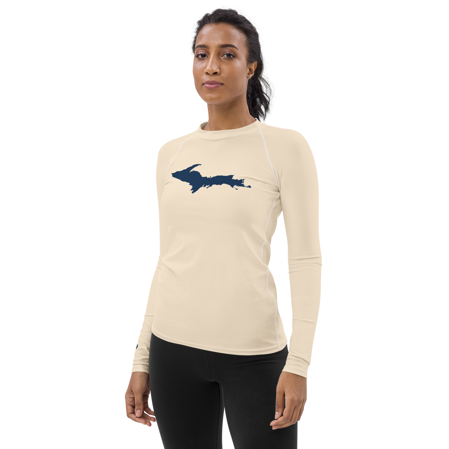 Michigan Upper Peninsula Rash Guard (w/ UP Outline) | Women's - Champagne White