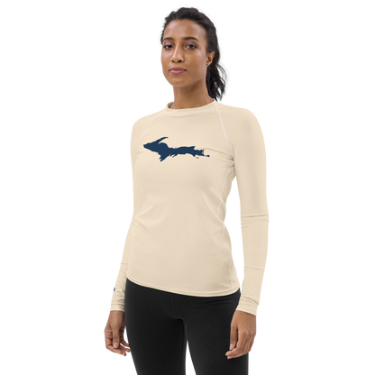 Michigan Upper Peninsula Rash Guard (w/ UP Outline) | Women's - Champagne White