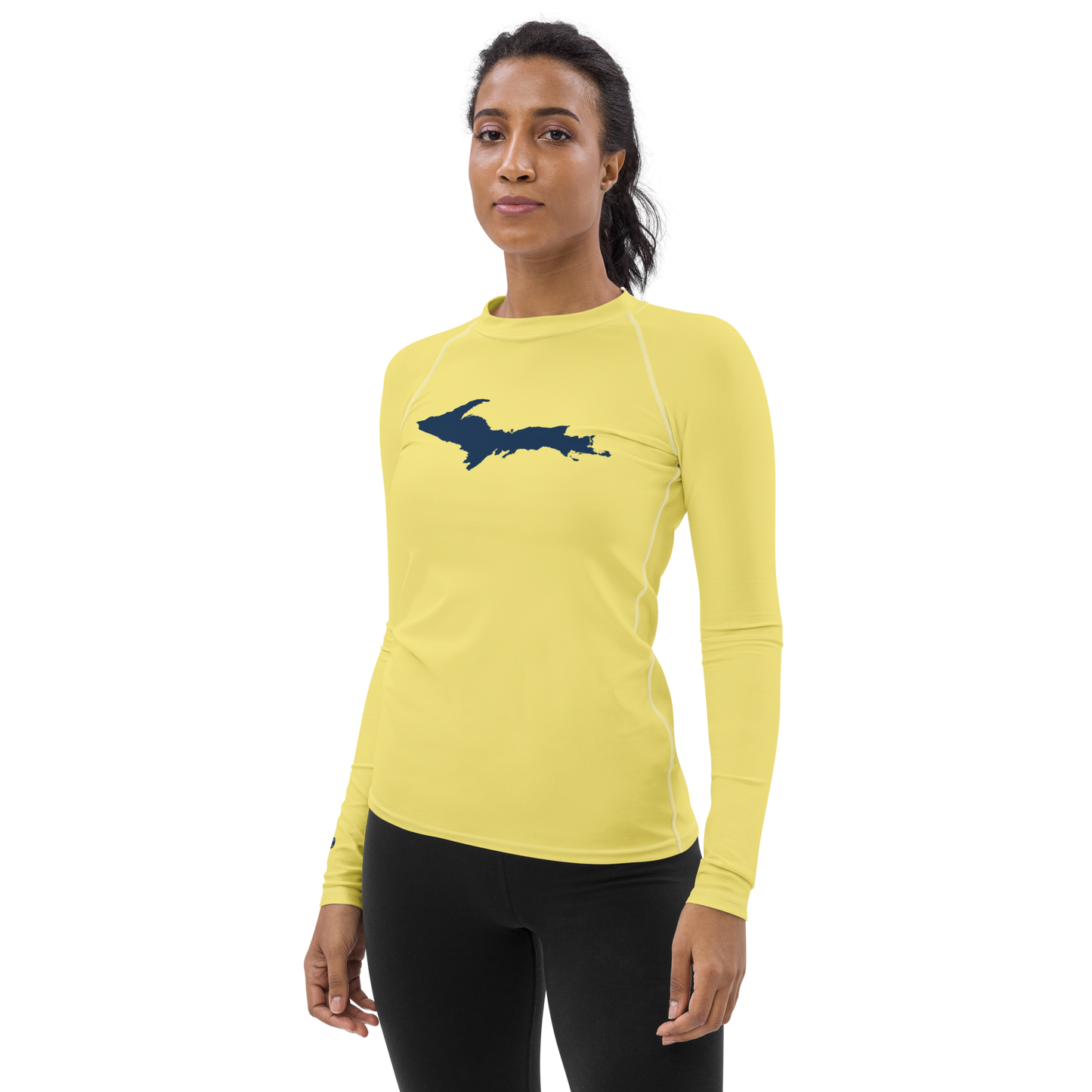 Michigan Upper Peninsula Rash Guard (w/ UP Outline) | Women's - Cherry Yellow