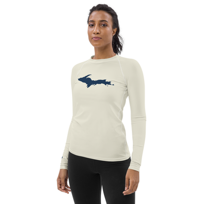 Michigan Upper Peninsula Rash Guard (w/ UP Outline) | Women's - Ivory White