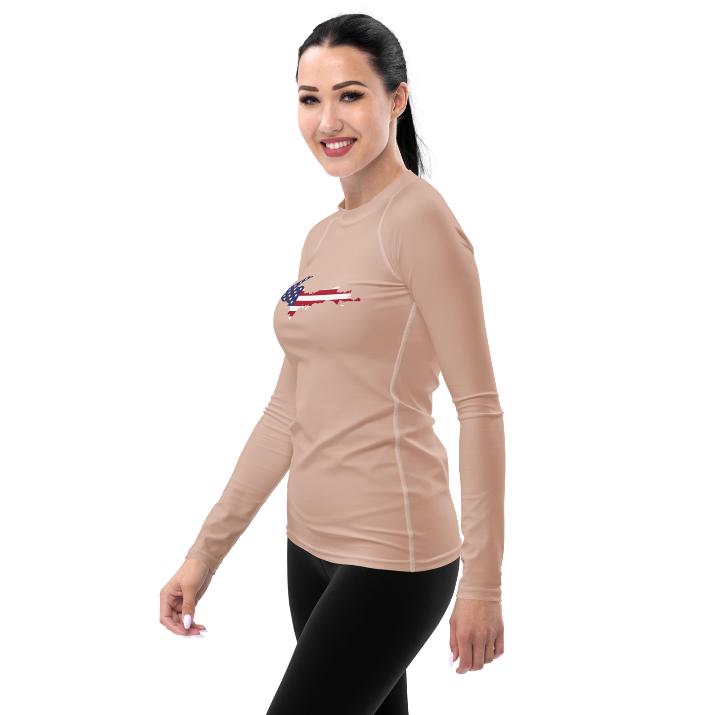 Michigan Upper Peninsula Rash Guard (w/ UP USA Flag) | Women's - Rose Gold