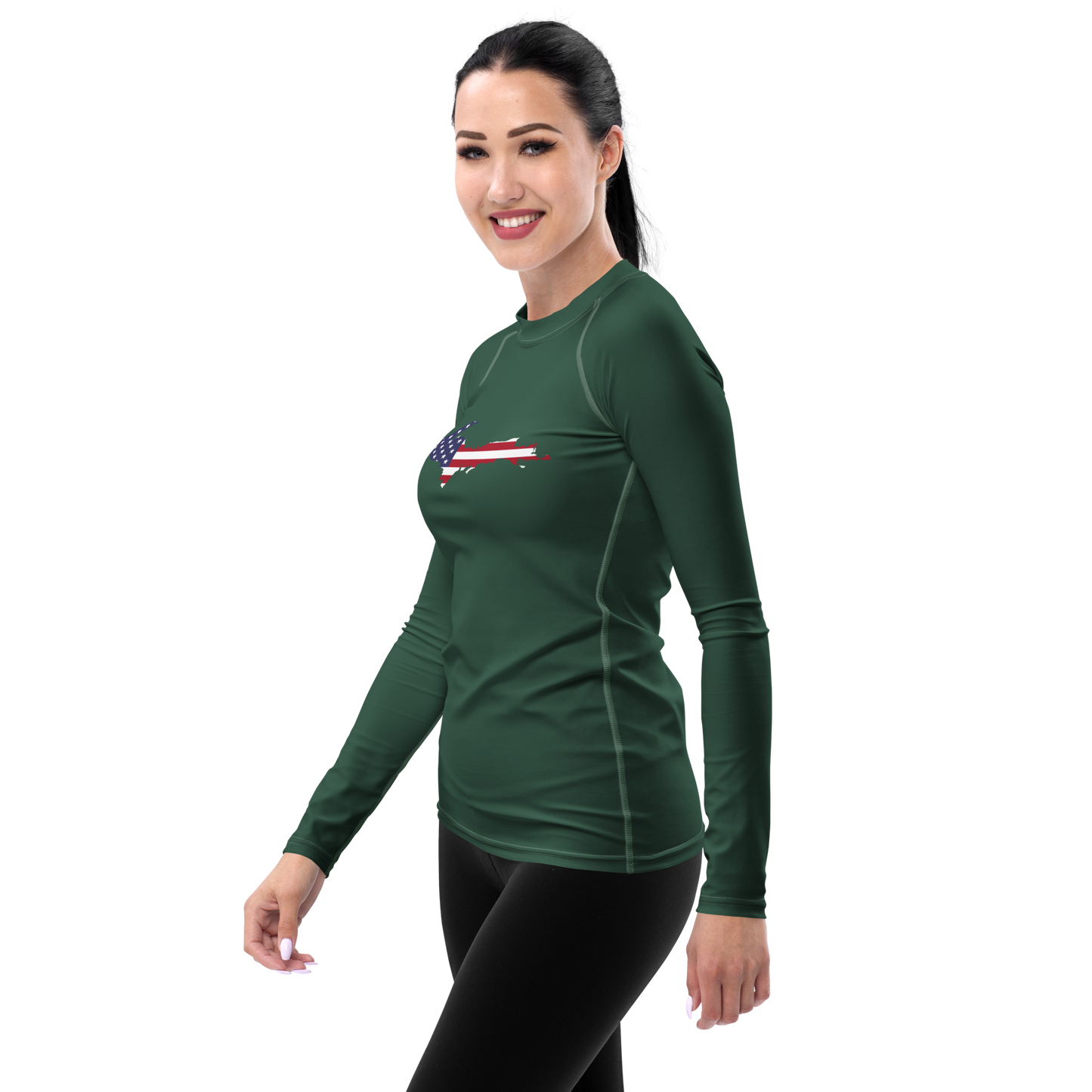 Michigan Upper Peninsula Rash Guard (w/ UP USA Flag) | Women's - Ginger Ale Green