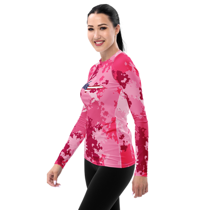 Michigan Upper Peninsula Rash Guard (w/ UP USA Flag) | Women's - Pink Camo