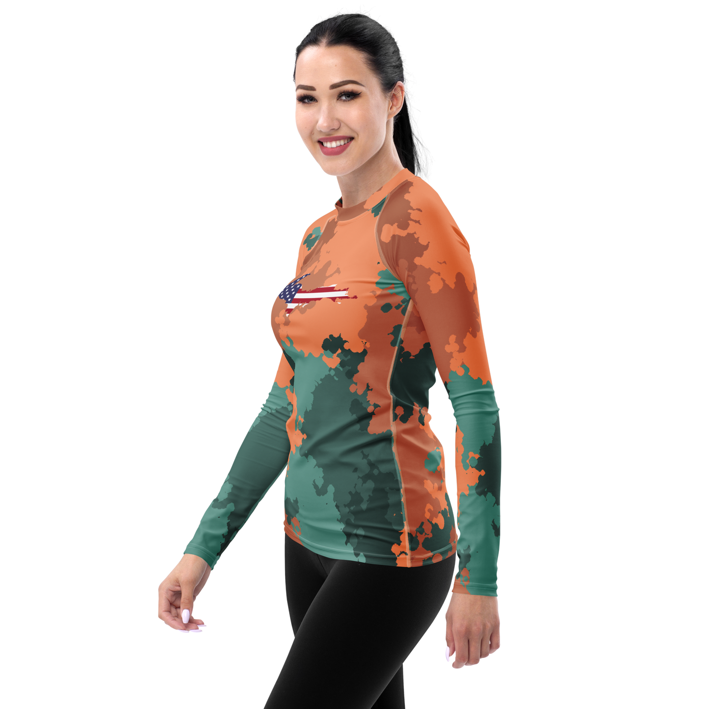 Michigan Upper Peninsula Rash Guard (w/ UP USA Flag) | Women's - Copper Country Camo