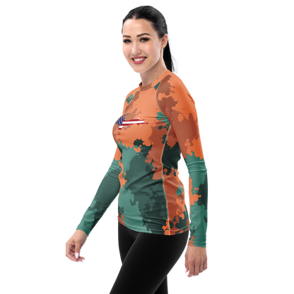 Michigan Upper Peninsula Rash Guard (w/ UP USA Flag) | Women's - Copper Country Camo