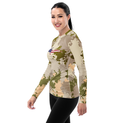 Michigan Upper Peninsula Rash Guard (w/ UP USA Flag) | Women's - Rosy Mound Camo