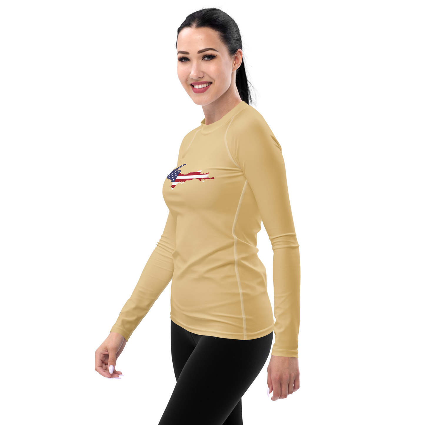 Michigan Upper Peninsula Rash Guard (w/ UP USA Flag) | Women's - Maple Color