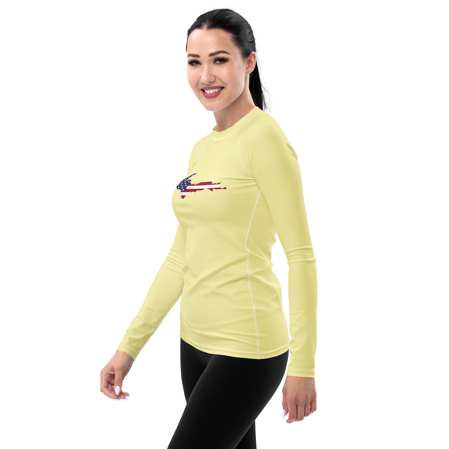 Michigan Upper Peninsula Rash Guard (w/ UP USA Flag) | Women's - Canary Yellow