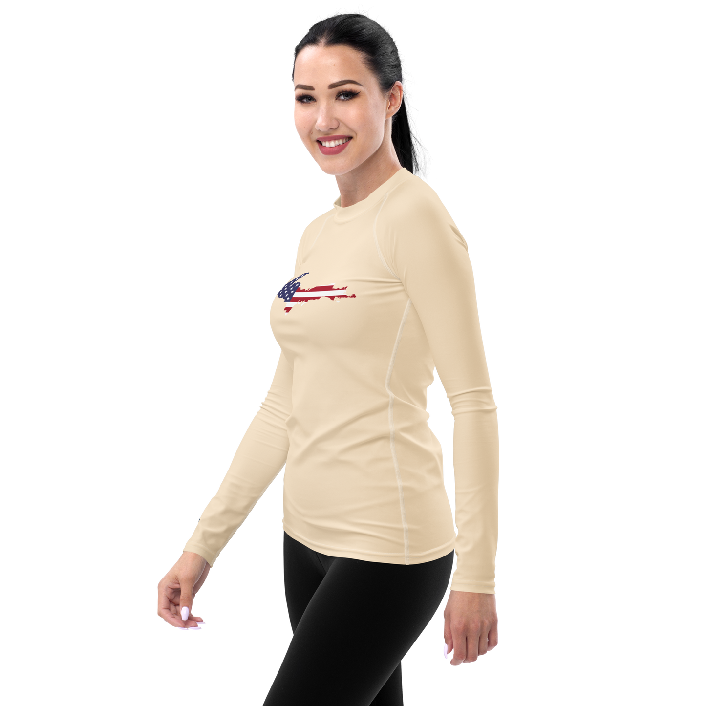 Michigan Upper Peninsula Rash Guard (w/ UP USA Flag) | Women's - Champagne White