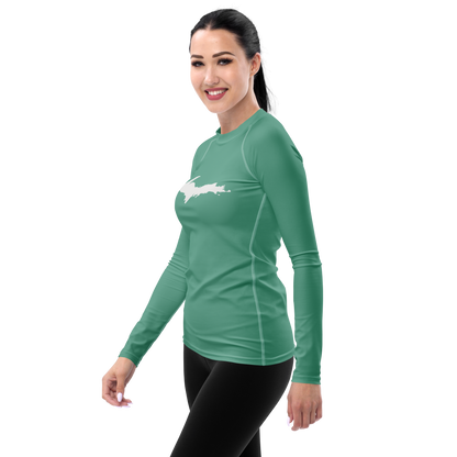 Michigan Upper Peninsula Rash Guard (w/ UP Outline) | Women's - Metallic Mint Green