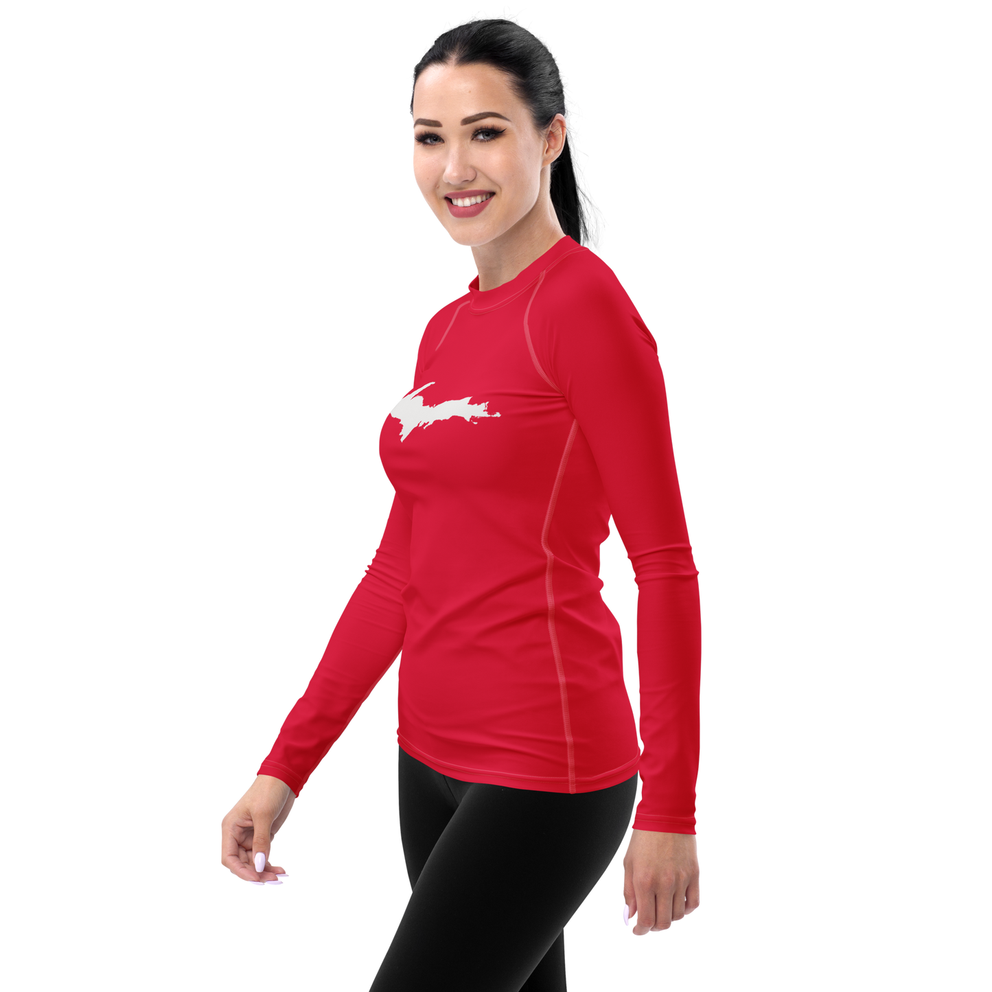 Michigan Upper Peninsula Rash Guard (w/ UP Outline) | Women's - Lighthouse Red