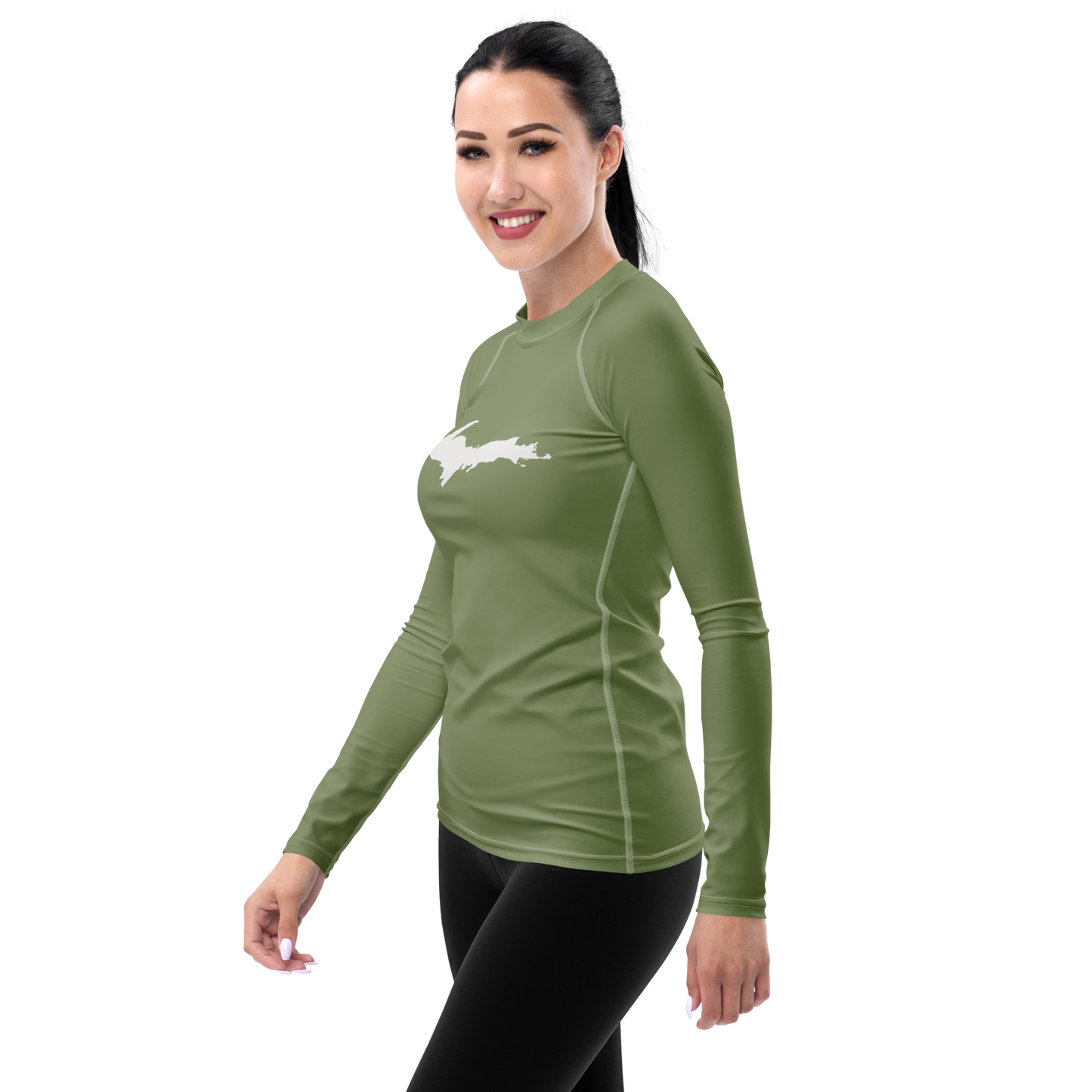 Michigan Upper Peninsula Rash Guard (w/ UP Outline) | Women's - Beachgrass Green