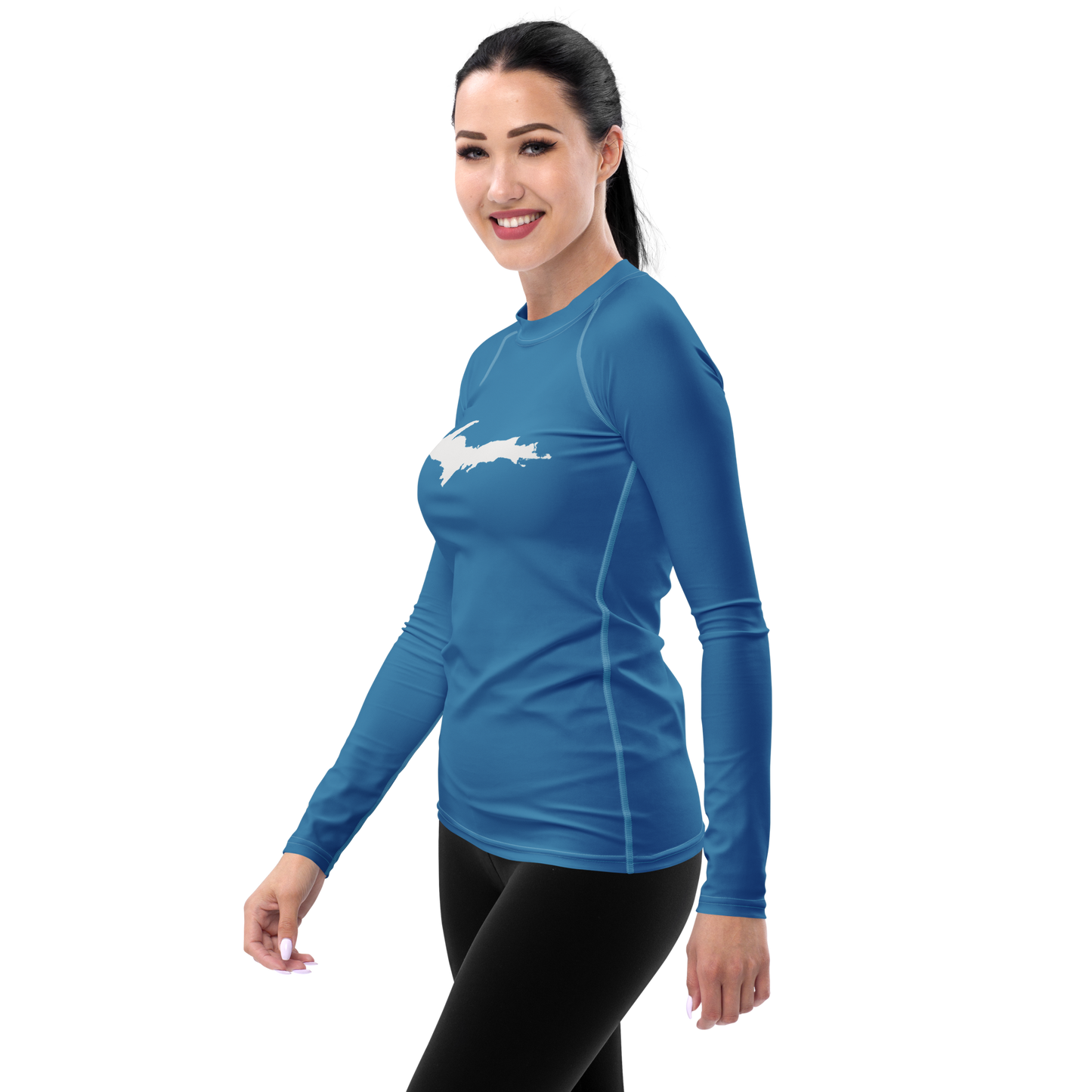 Michigan Upper Peninsula Rash Guard (w/ UP Outline) | Women's - Lake Michigan Blue