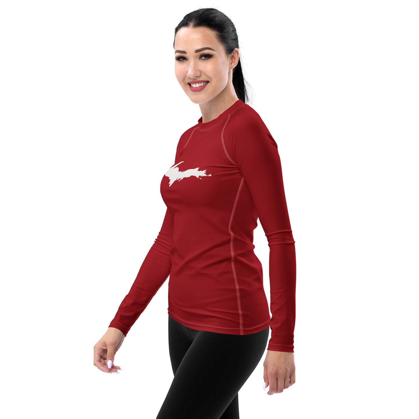 Michigan Upper Peninsula Rash Guard (w/ UP Outline) | Women's - Thimbleberry Red