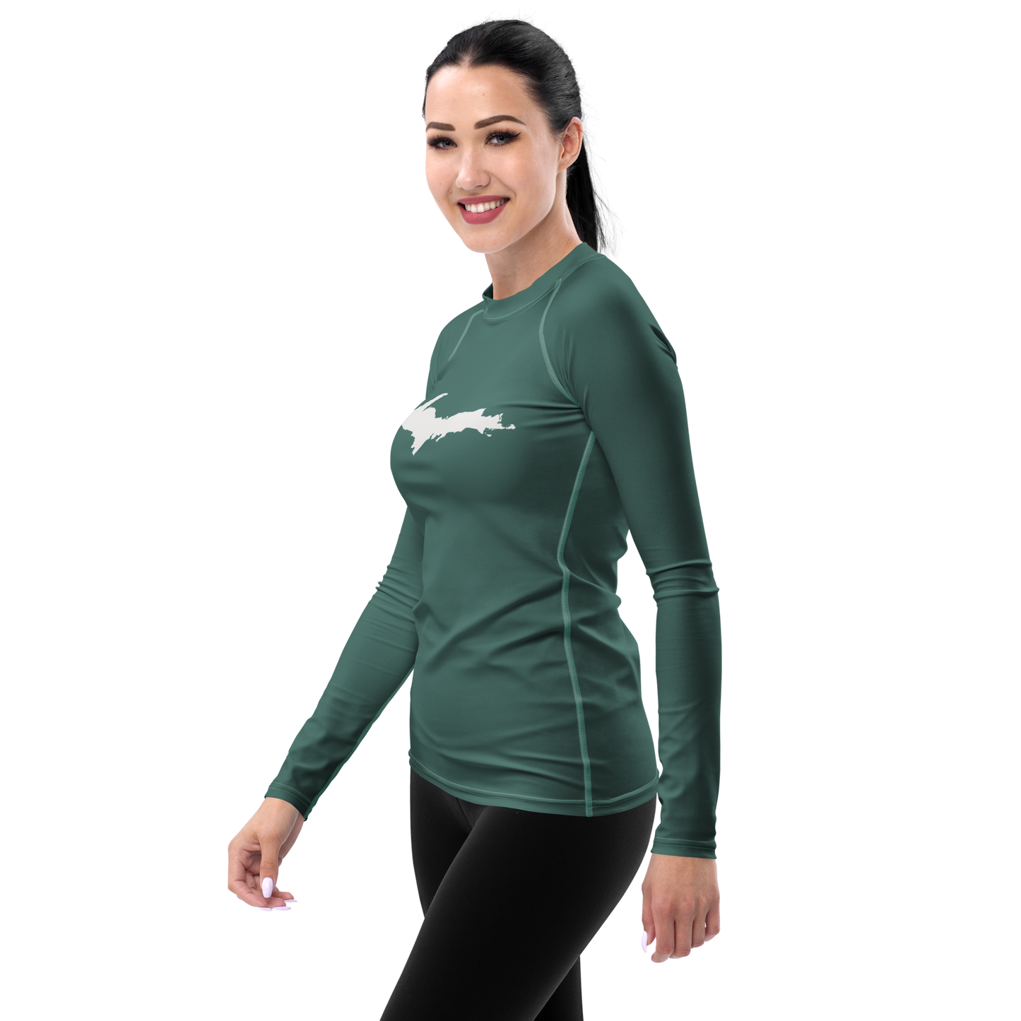 Michigan Upper Peninsula Rash Guard (w/ UP Outline) | Women's - Copper Green