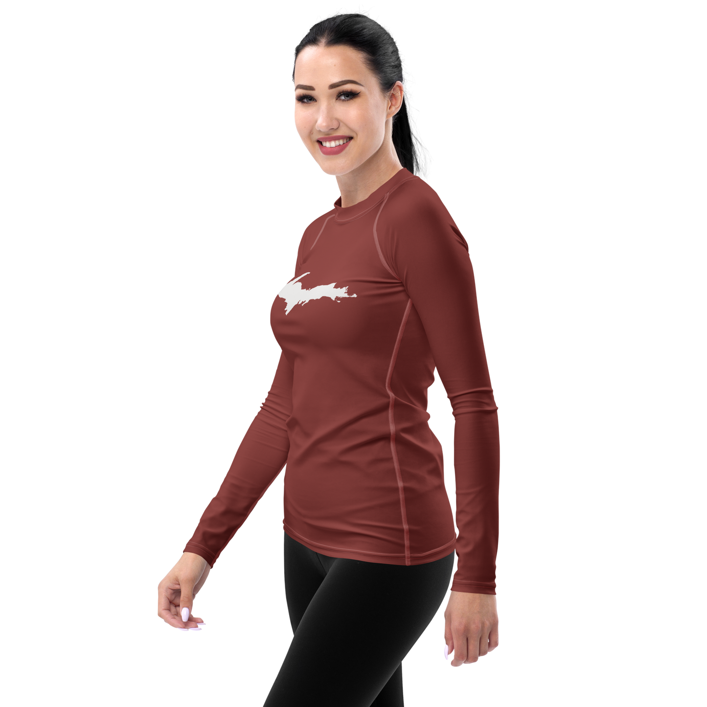 Michigan Upper Peninsula Rash Guard (w/ UP Outline) | Women's - Ore Dock Red