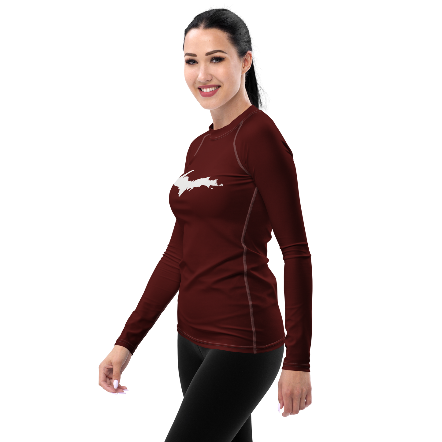 Michigan Upper Peninsula Rash Guard (w/ UP Outline) | Women's - Cherrywood Color