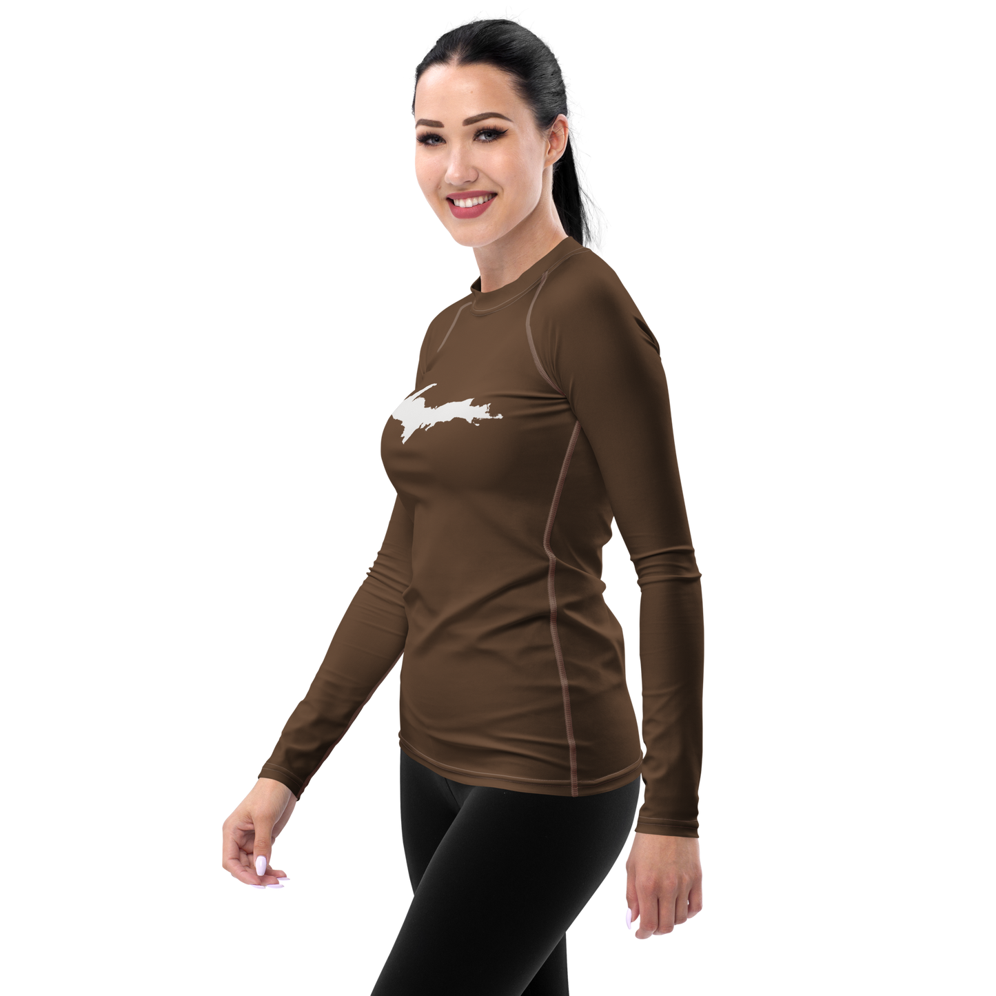 Michigan Upper Peninsula Rash Guard (w/ UP Outline) | Women's - Coffee Color