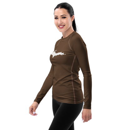 Michigan Upper Peninsula Rash Guard (w/ UP Outline) | Women's - Coffee Color