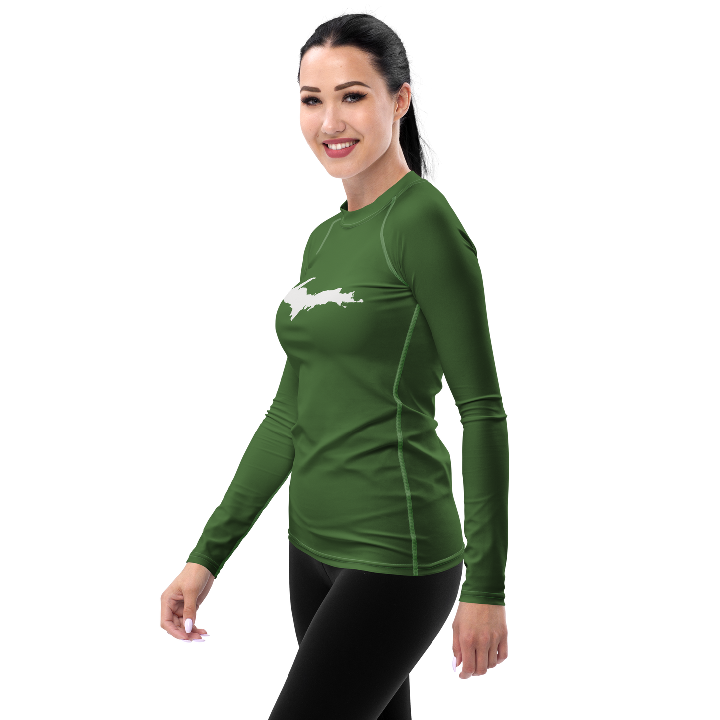 Michigan Upper Peninsula Rash Guard (w/ UP Outline) | Women's - Pine Green