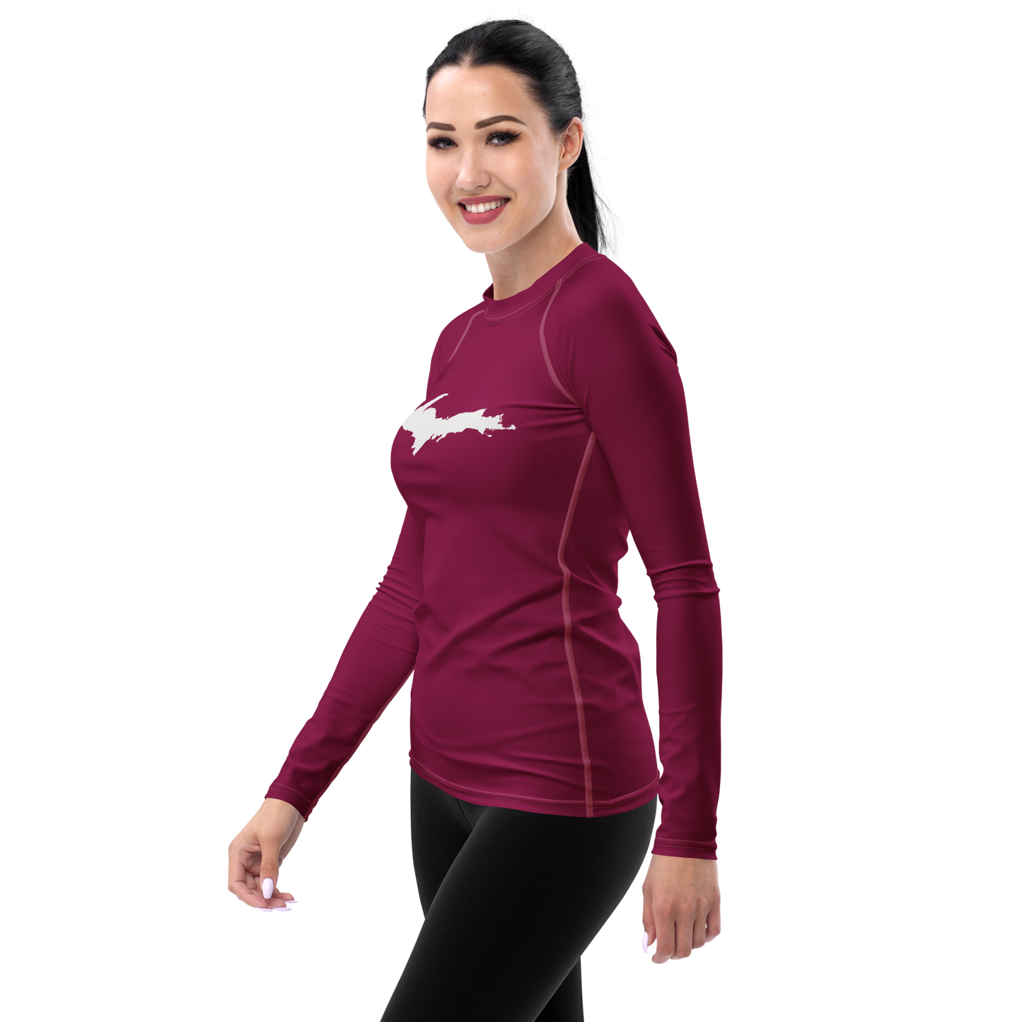 Michigan Upper Peninsula Rash Guard (w/ UP Outline) | Women's - Ruby Red