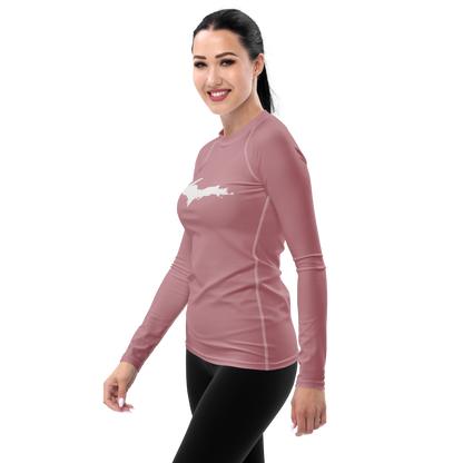 Michigan Upper Peninsula Rash Guard (w/ UP Outline) | Women's - Cherry Blossom Pink