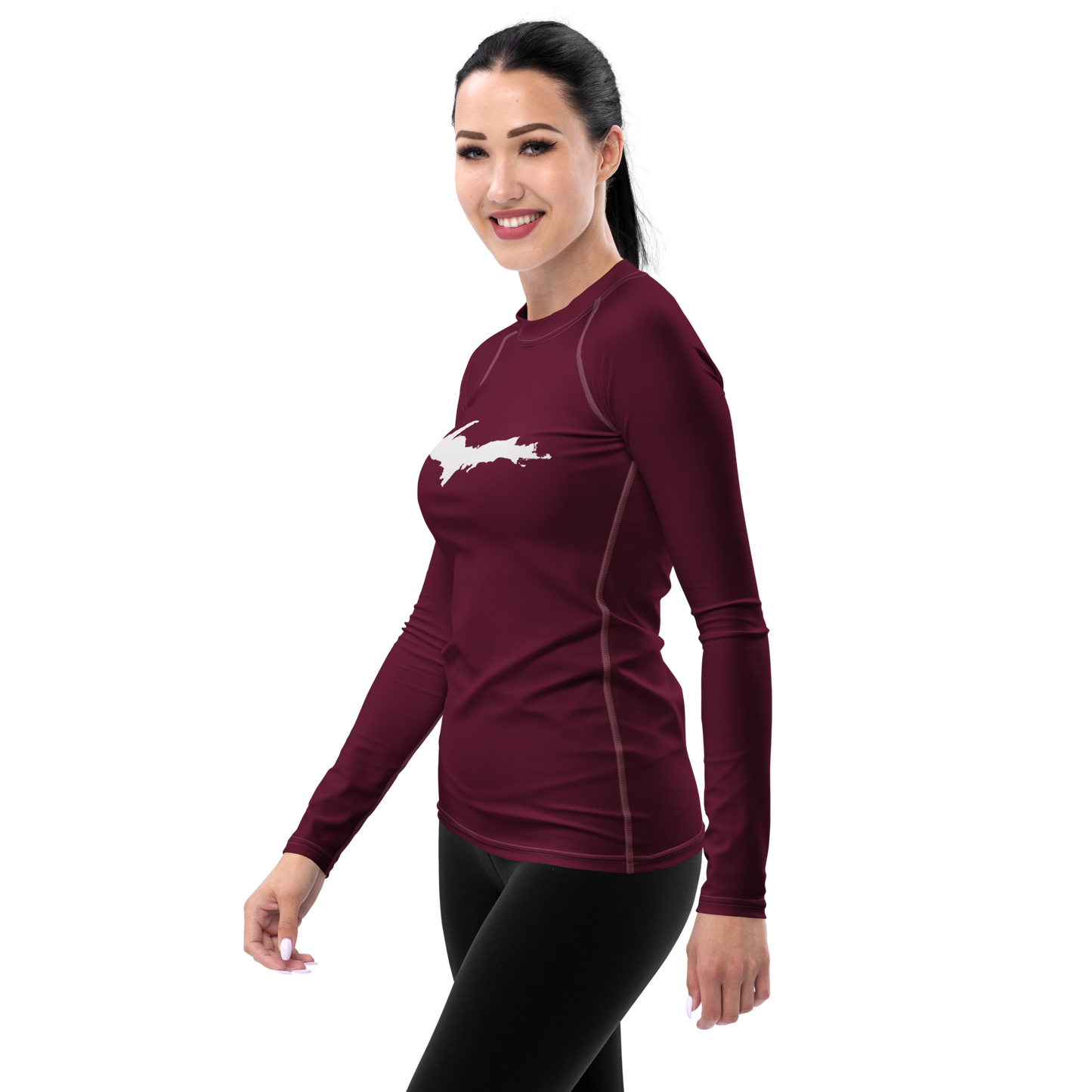 Michigan Upper Peninsula Rash Guard (w/ UP Outline) | Women's - Old Mission Burgundy