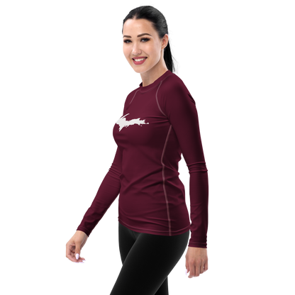 Michigan Upper Peninsula Rash Guard (w/ UP Outline) | Women's - Old Mission Burgundy