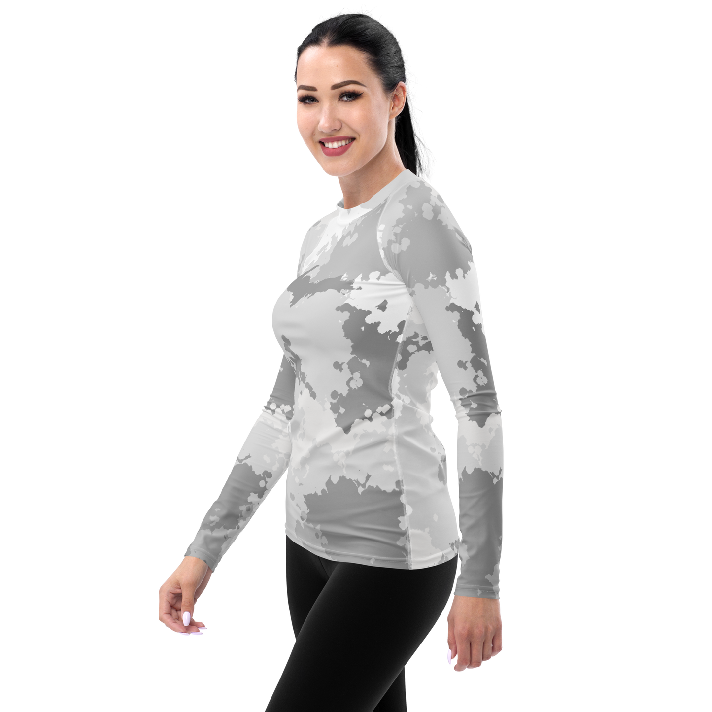 Michigan Upper Peninsula Rash Guard (w/ UP Outline) | Women's - Snow Camo