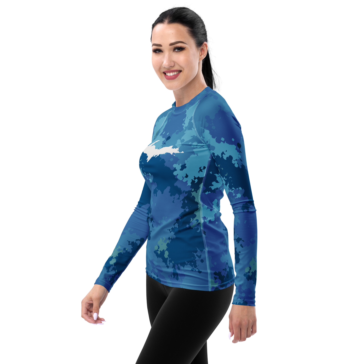 Michigan Upper Peninsula Rash Guard (w/ UP Outline) | Women's - Great Lakes Camo