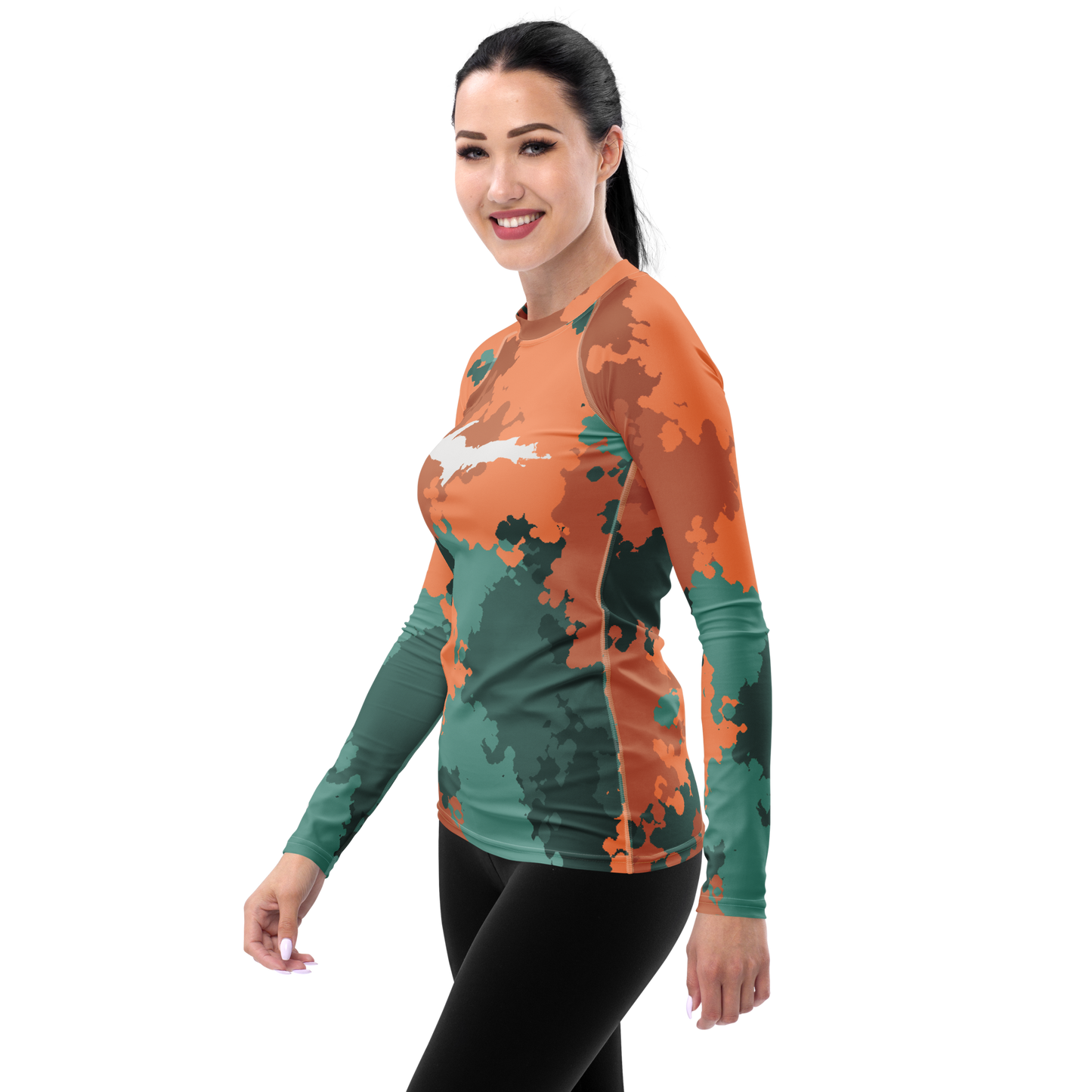 Michigan Upper Peninsula Rash Guard (w/ UP Outline) | Women's - Copper Country Camo