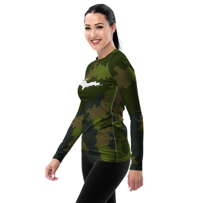 Michigan Upper Peninsula Rash Guard (w/ UP Outline) | Women's - Woodland Camo