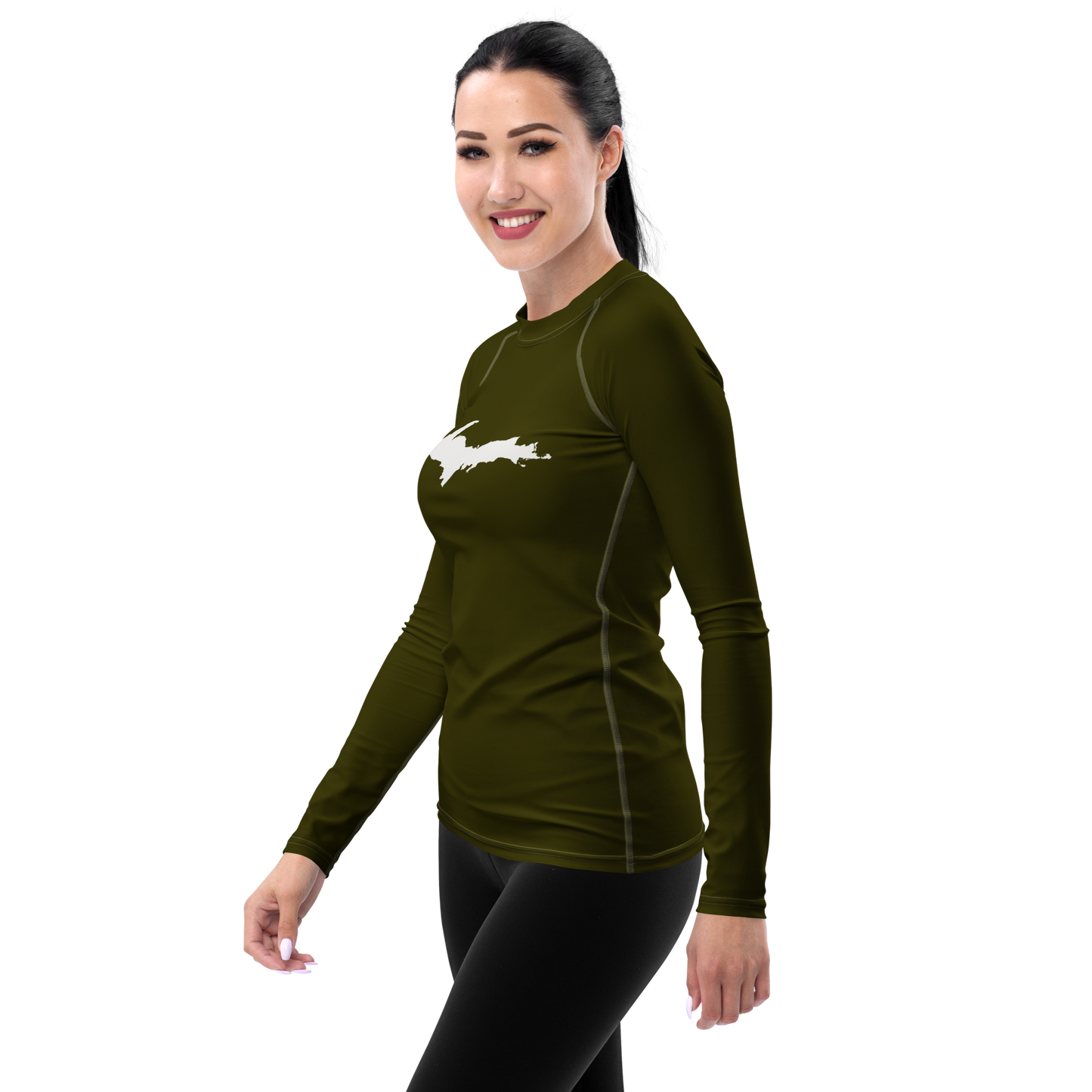 Michigan Upper Peninsula Rash Guard (w/ UP Outline) | Women's - Military Green