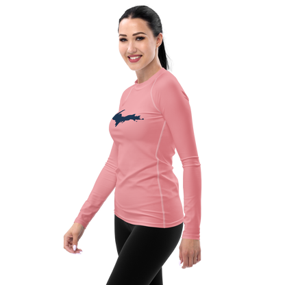 Michigan Upper Peninsula Rash Guard (w/ UP Outline) | Women's - Strawberry Pink