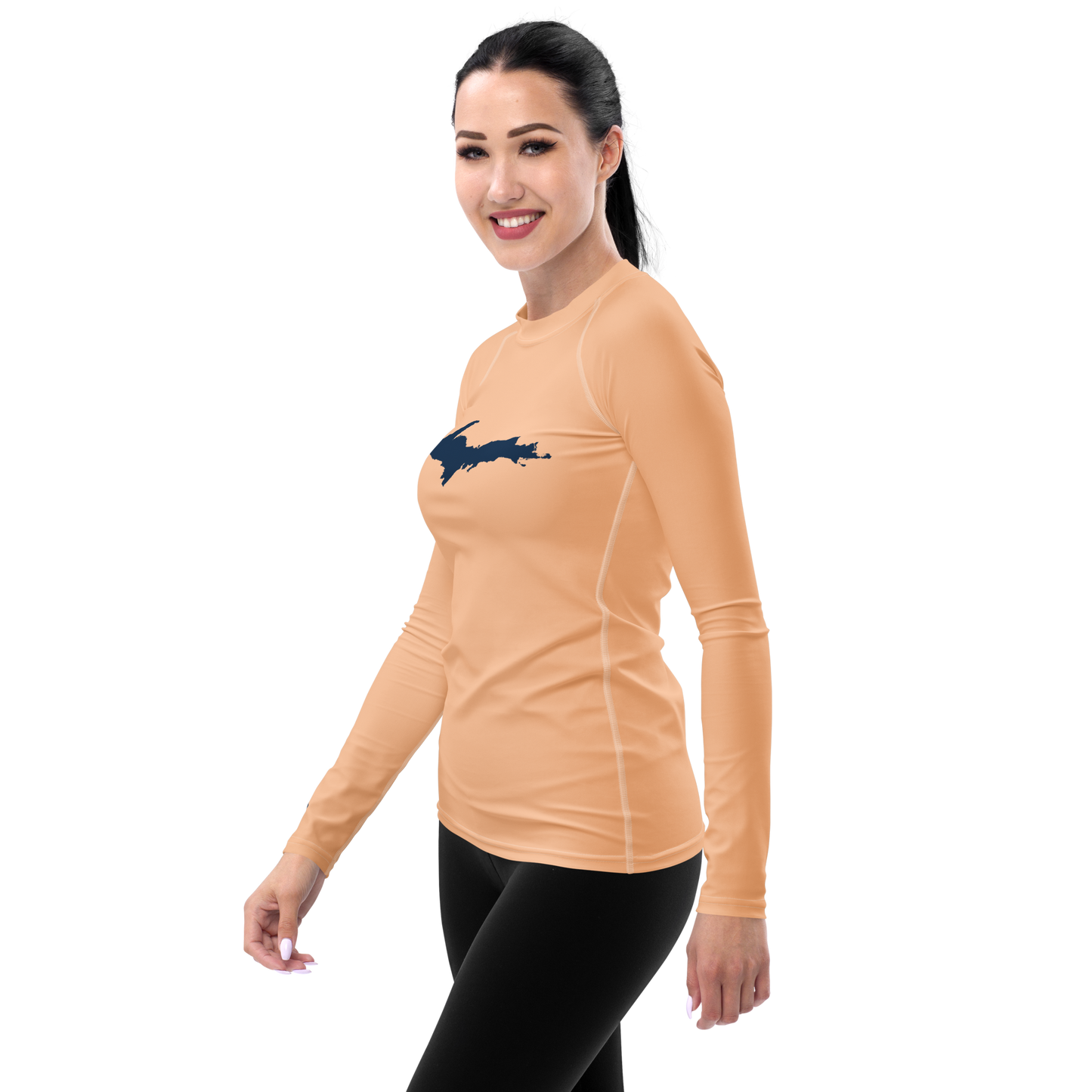 Michigan Upper Peninsula Rash Guard (w/ UP Outline) | Women's - Peach