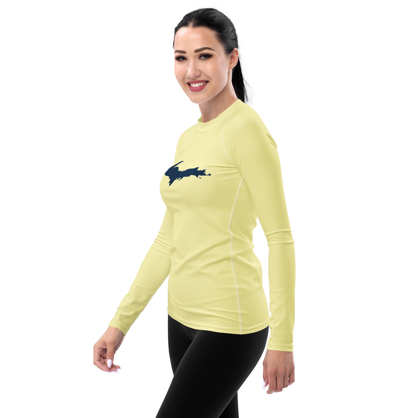 Michigan Upper Peninsula Rash Guard (w/ UP Outline) | Women's - Canary Yellow