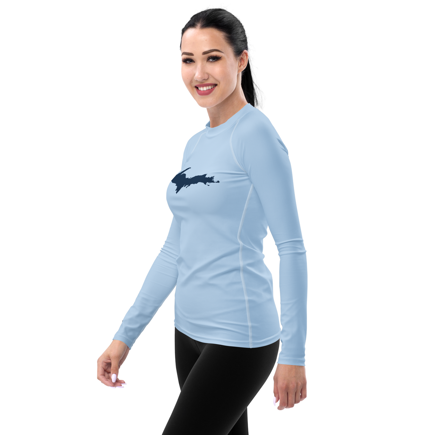 Michigan Upper Peninsula Rash Guard (w/ UP Outline) | Women's - Light Blue