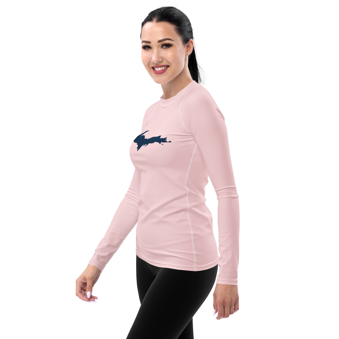 Michigan Upper Peninsula Rash Guard (w/ UP Outline) | Women's - Pale Pink