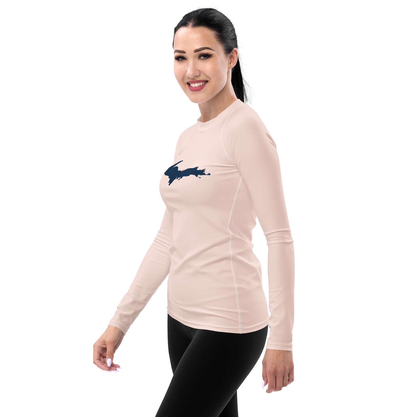 Michigan Upper Peninsula Rash Guard (w/ UP Outline) | Women's - Champagne Pink