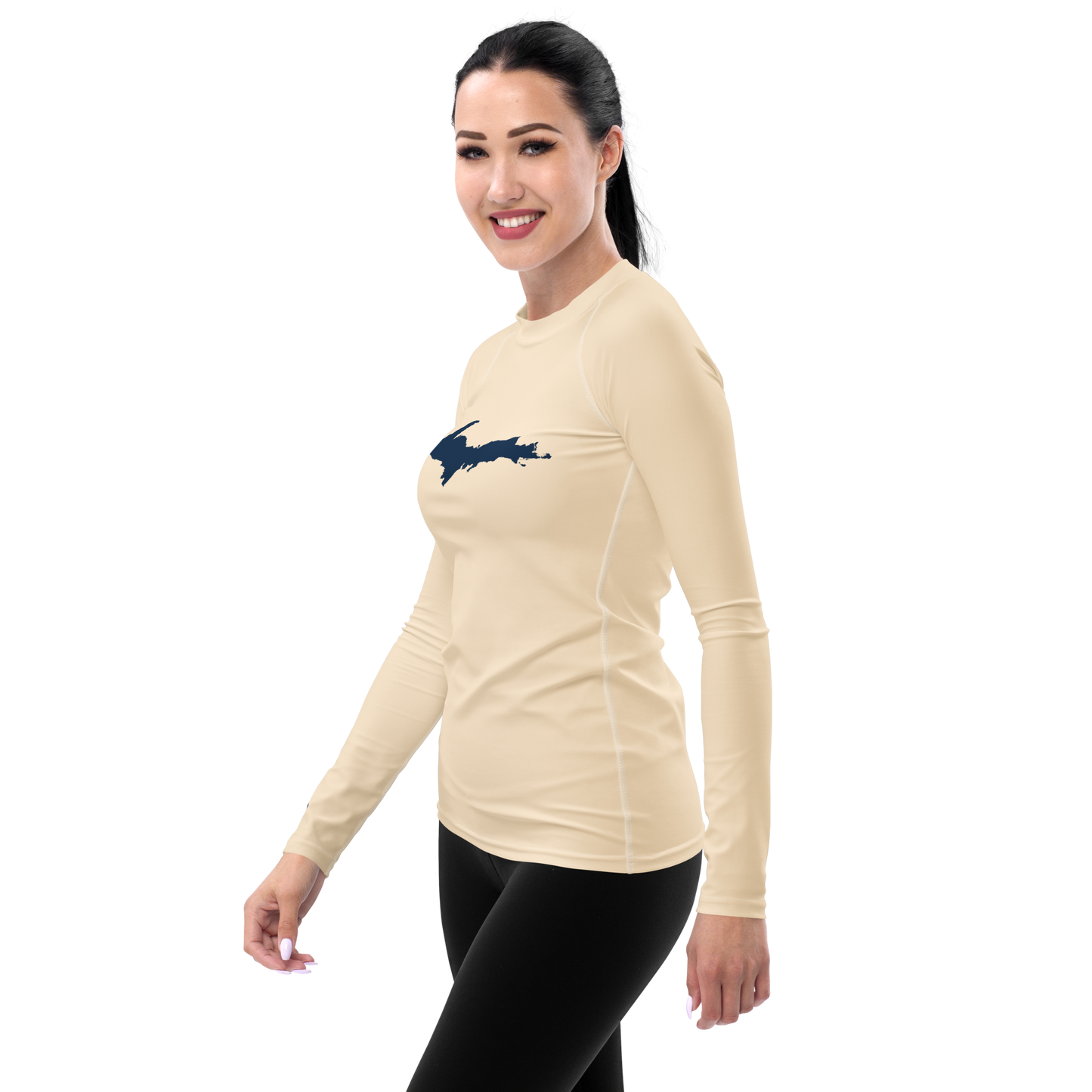 Michigan Upper Peninsula Rash Guard (w/ UP Outline) | Women's - Champagne White