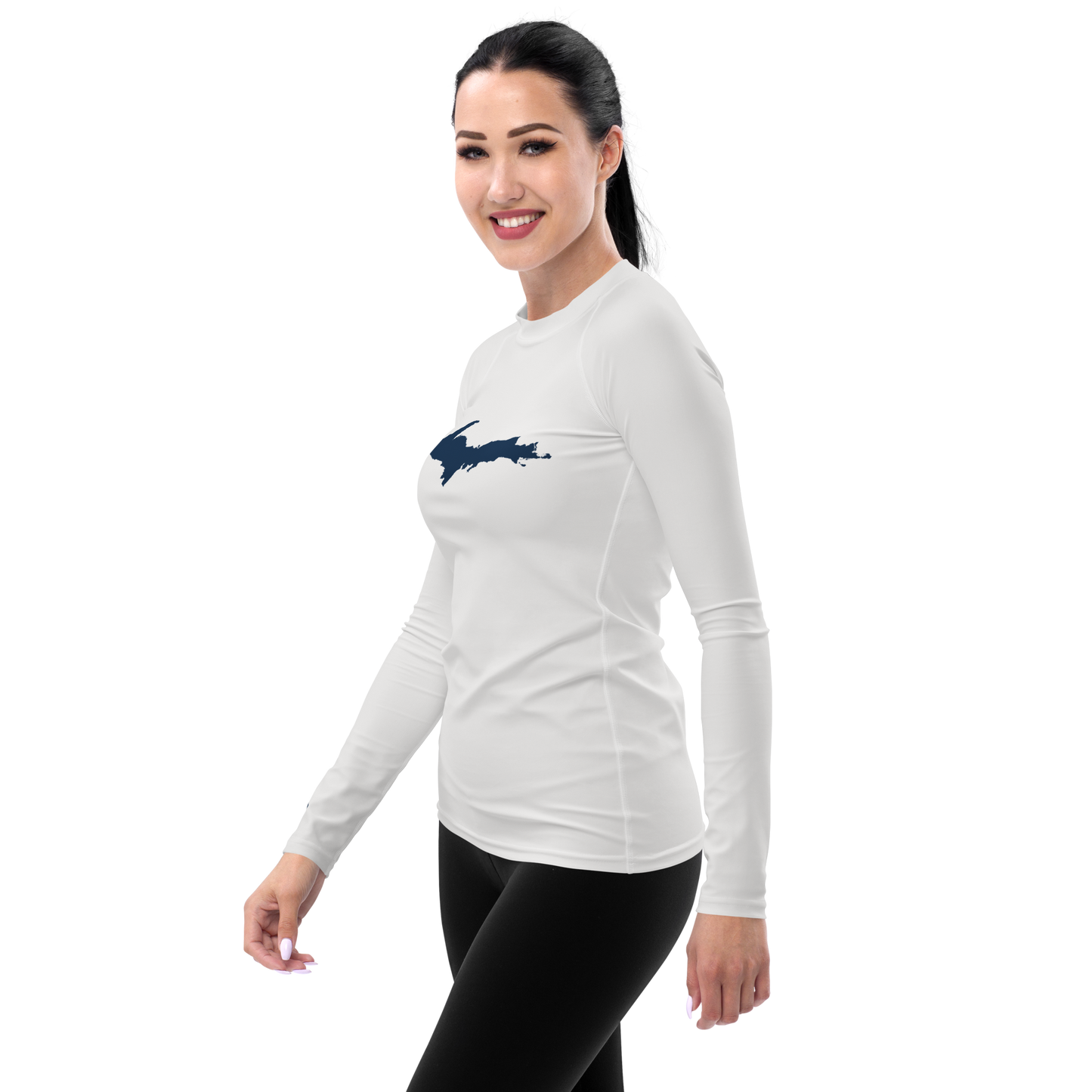 Michigan Upper Peninsula Rash Guard (w/ UP Outline) | Women's - Birch Bark White