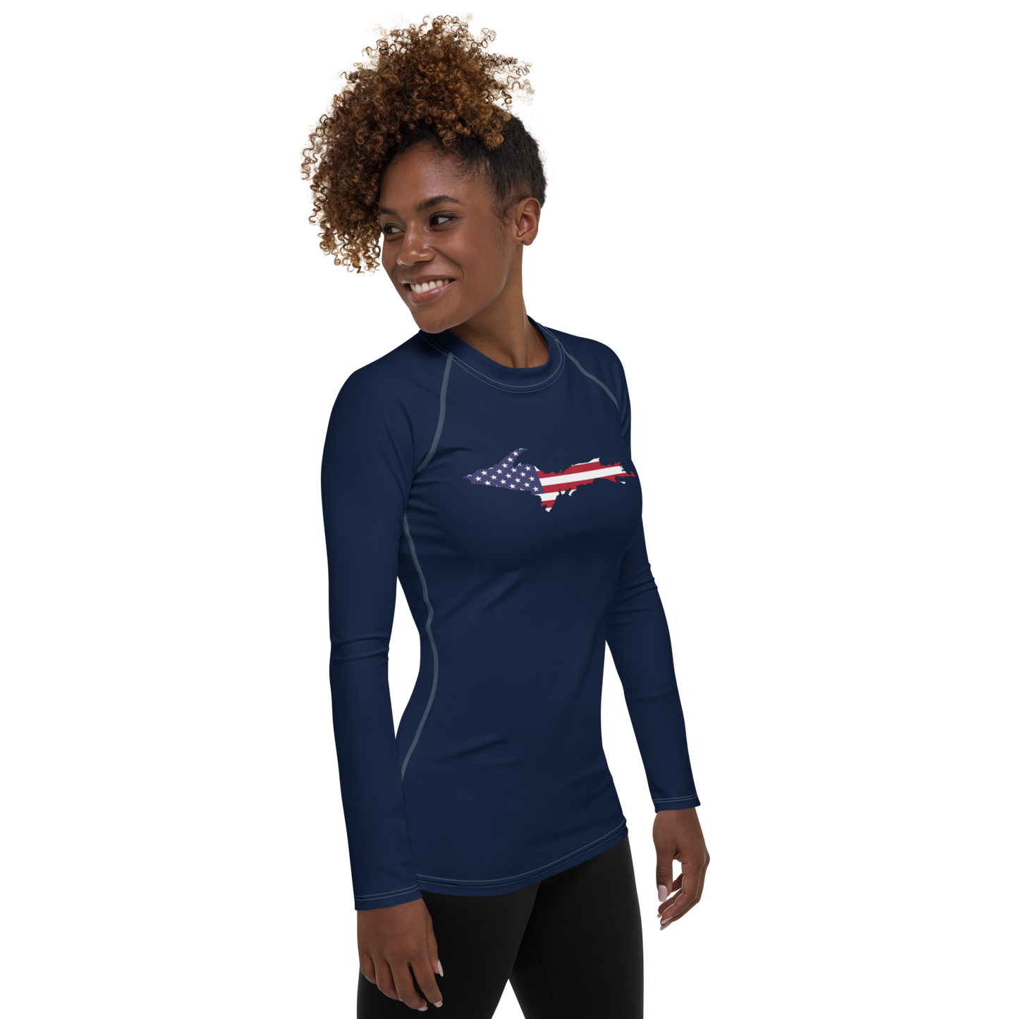 Michigan Upper Peninsula Rash Guard (w/ UP USA Flag) | Women's - Navy